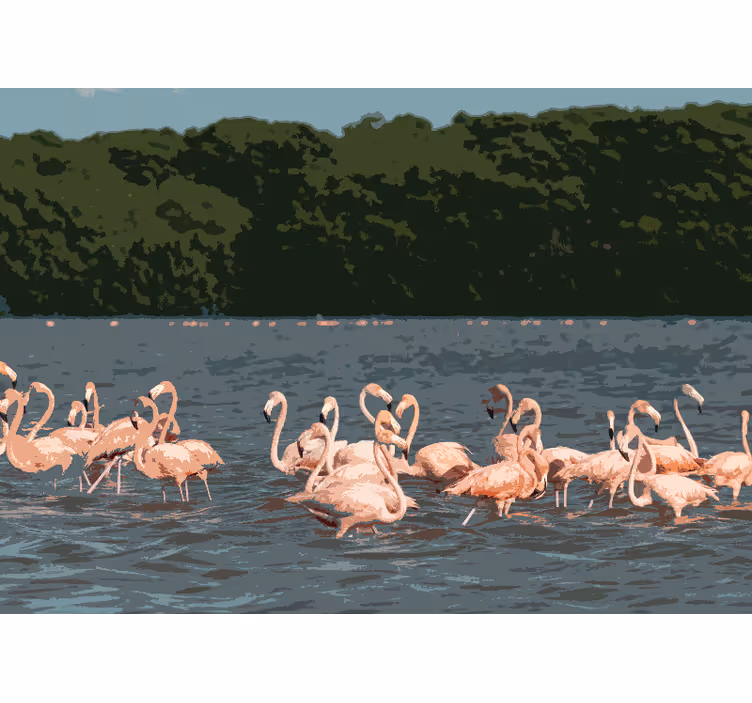 Fototapet dyr flamingo flokk samling - Tenstickers