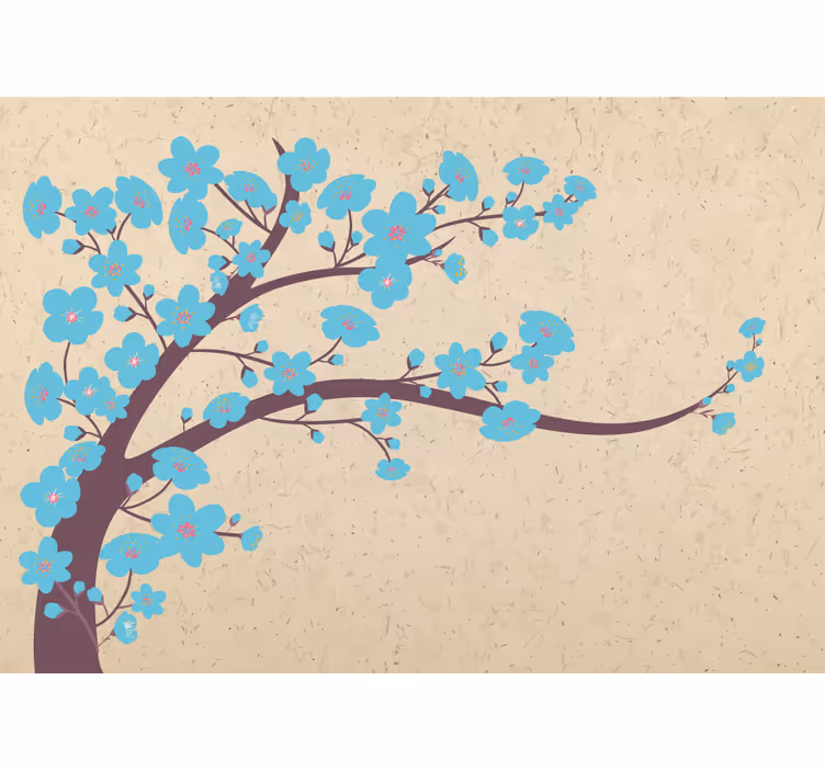 Blå blomster med beige bakgrunn fototapet 3d - Tenstickers