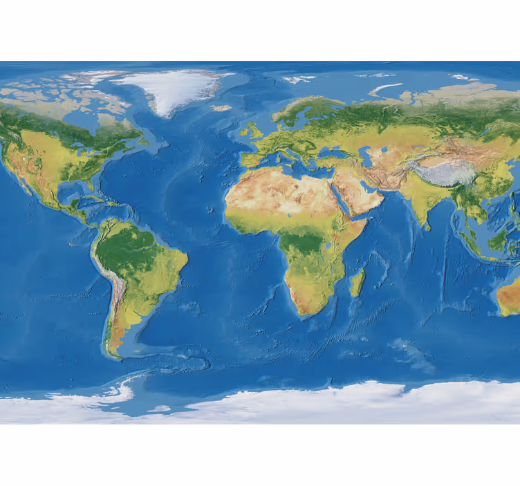 Geografisk realistisk verdenskart fototapet 3d - Tenstickers