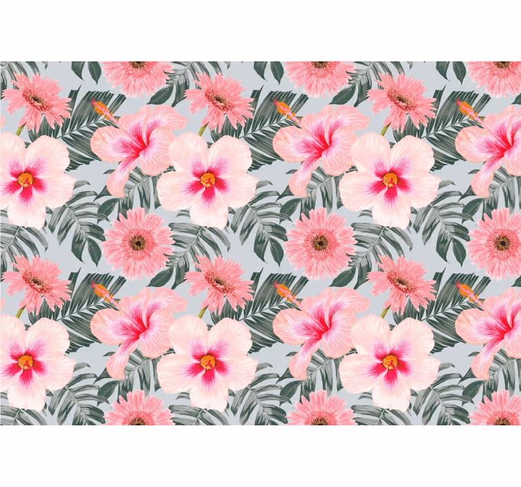 Fototapet blomster rosa blomstermønster - Tenstickers