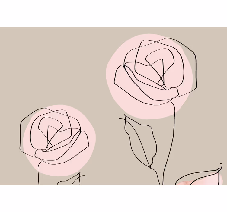 Fototapet blomster linjeteiknede roser - Tenstickers
