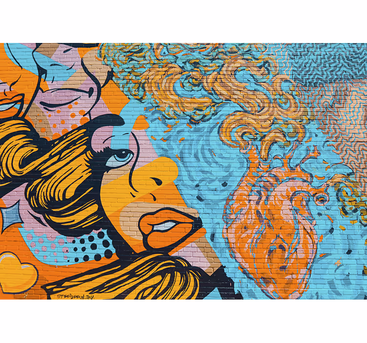 Kvinnens ansiktsgraffiti fototapet urban kunst - Tenstickers