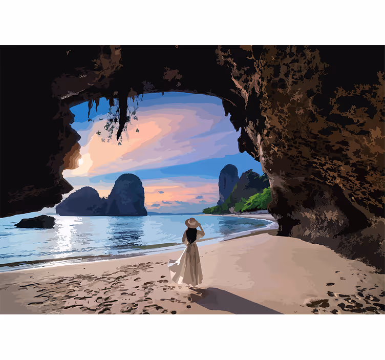 Fototapet landskap roende strandparadis - Tenstickers