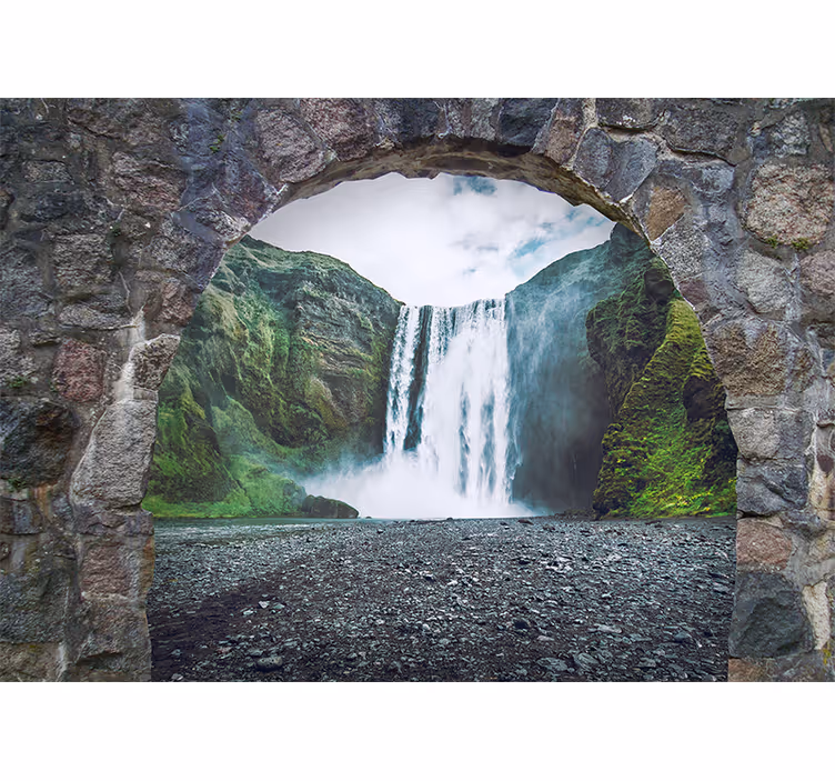 Bue med utsikt over fossen fototapet 3d - Tenstickers