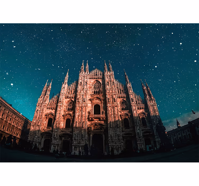 Fototapet madrid katedralen i milano nattbilde - Tenstickers