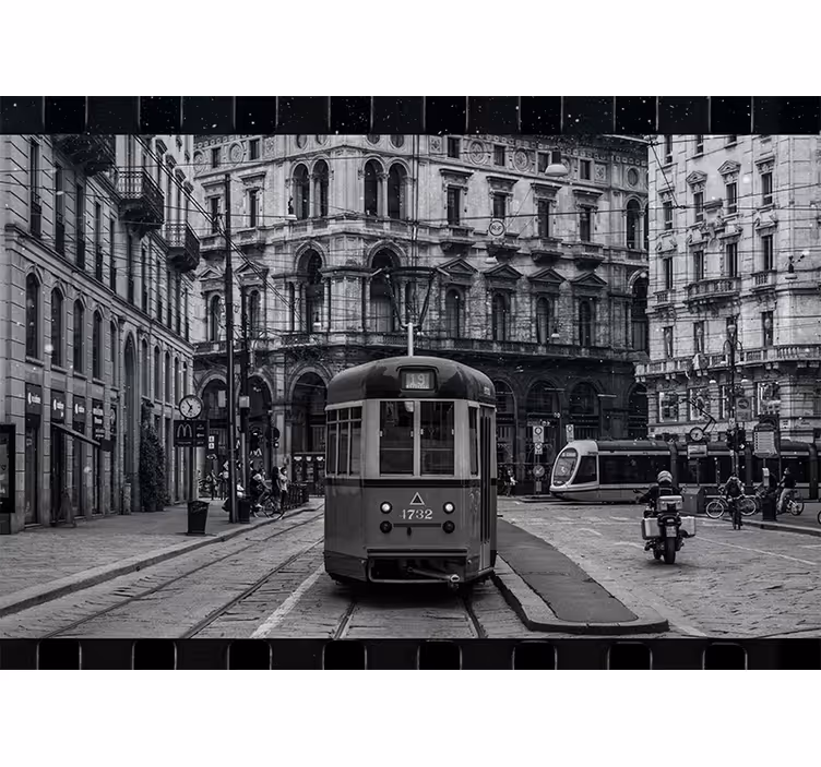 Fototapet byer historisk trikkekryss - Tenstickers