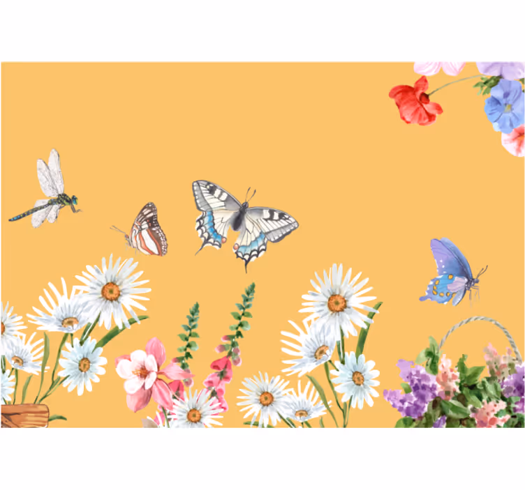 Fototapet blomster sommerfuglblomstscene - Tenstickers