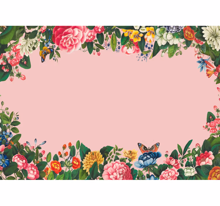Vintage peoner og sommerfugler fototapet blomster - Tenstickers
