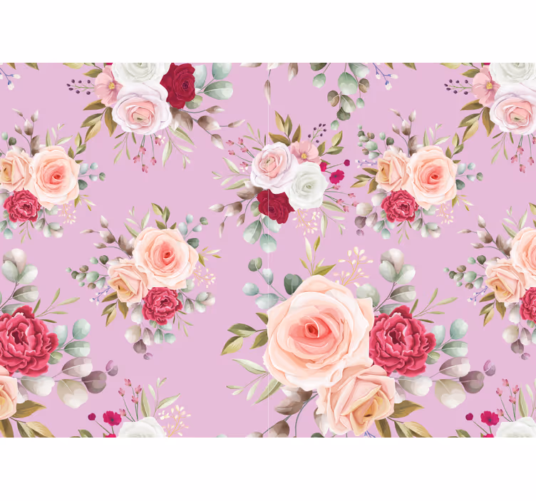 Vintage design med rosa bakgrunn fototapet blomster - Tenstickers
