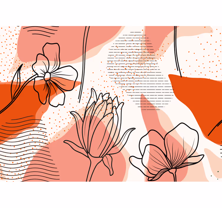 Fototapet blomster med blomsterlinjekunst - Tenstickers
