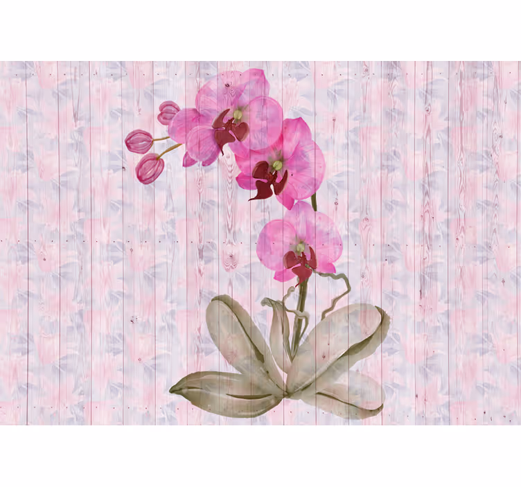 Rosa og lilla akvarell blomsterillustrasjon fototapet orkideer - Tenstickers