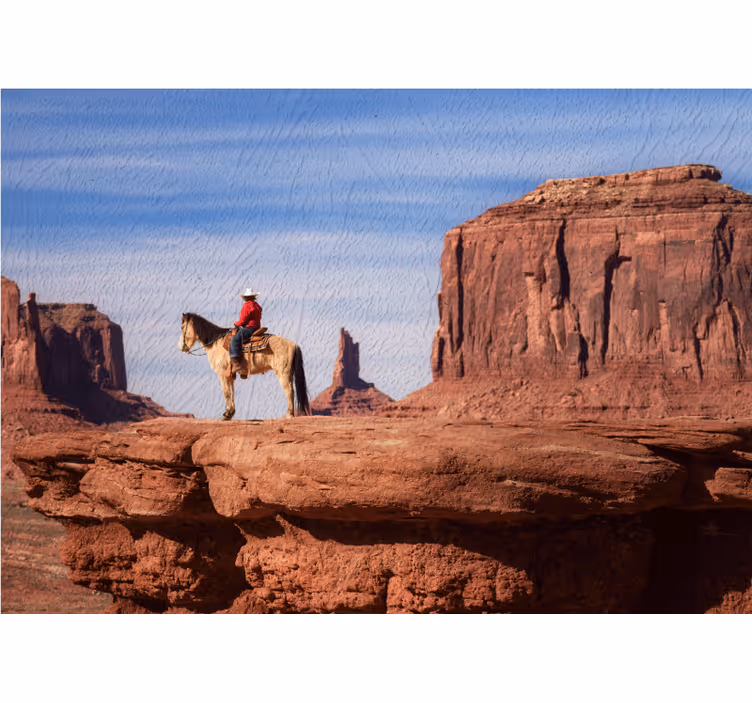 Fototapet landskap cowboy på hest - Tenstickers