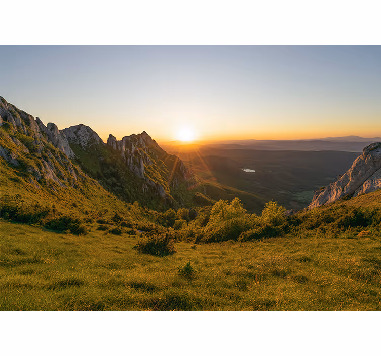 Fototapet landskap solnedgang over fjell - Tenstickers