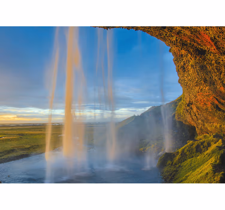 Fototapet fjell majestetisk fossefall utsikt - Tenstickers