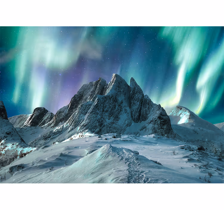 Snødekte fjell med nordlys fototapet fjell - Tenstickers