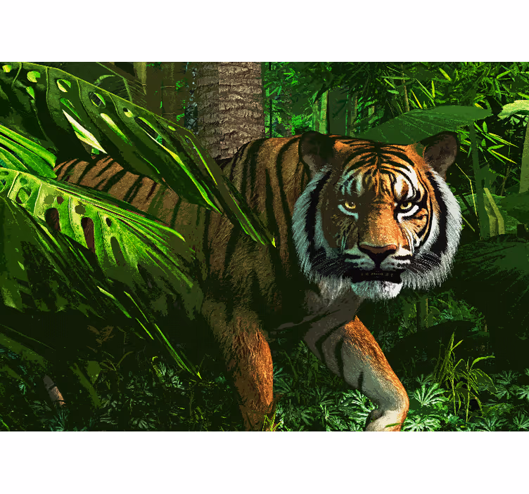 Fototapet dyr majestetisk tiger på jakt - Tenstickers