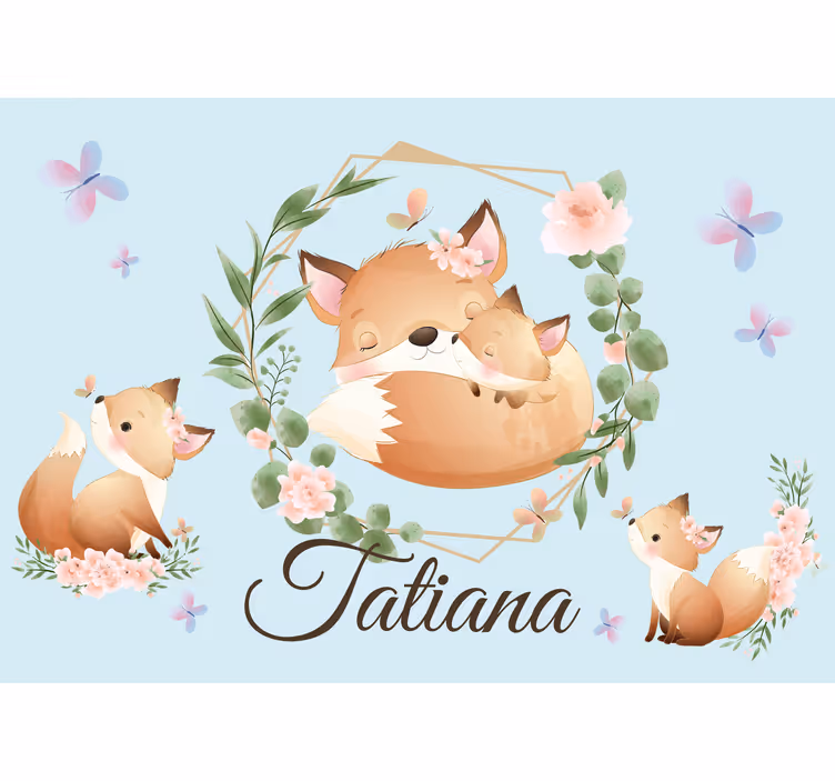 Søt revefamilie med navn fototapet spedbarn - Tenstickers