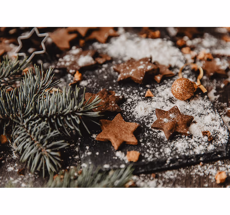 Jul fototapet med festlige pepperkake-stjerner - Tenstickers