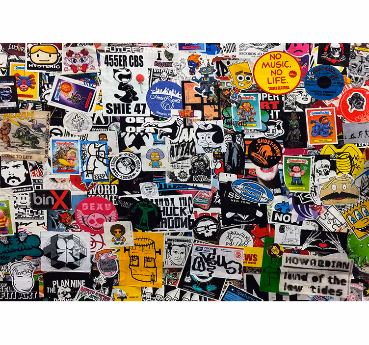 Fototapet urban kunst fargerik klistremerke collage - Tenstickers