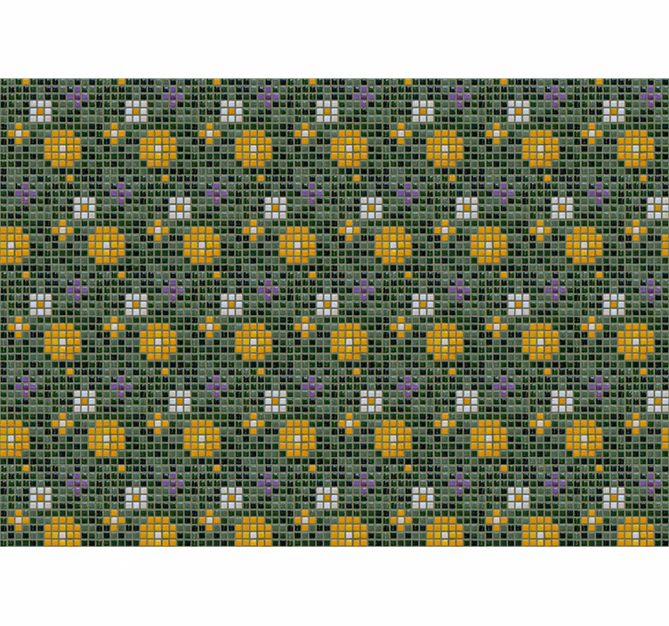 Grønt flisemønster med blomster fototapet bad - Tenstickers
