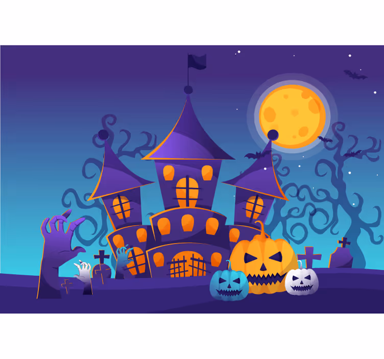 Halloween fototapet spøkelsesslott scene - Tenstickers