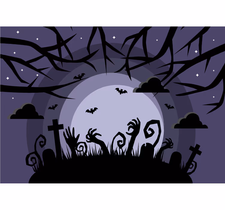 Halloween fototapet skremmende gravlundscene - Tenstickers