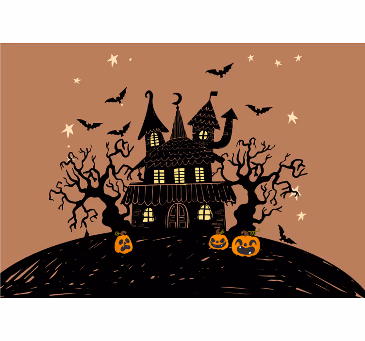 Halloween fototapet spøkelsesaktig gresskar slott - Tenstickers