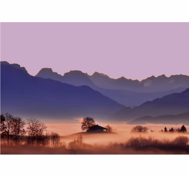 Tåke landskap estetiske farger fototapet fjell - Tenstickers