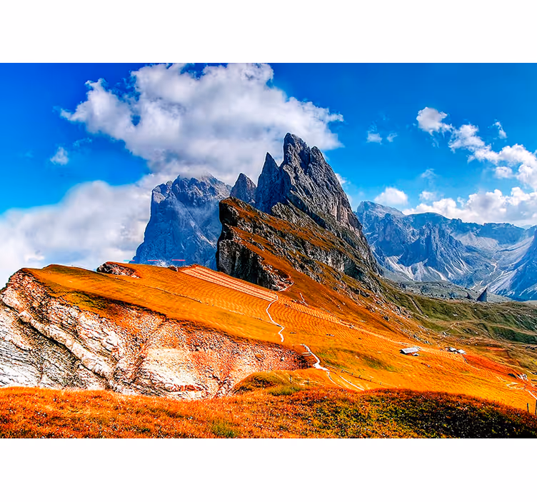 Fototapet landskap fjelltopper panorama - Tenstickers