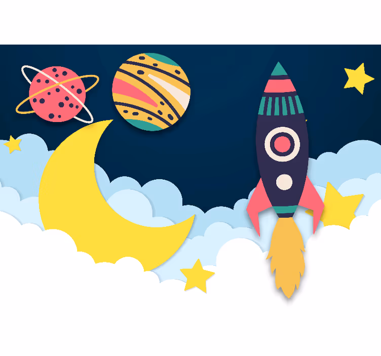 Fototapet fantasi raketten blant planetene - Tenstickers