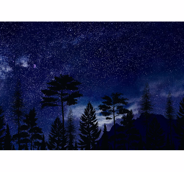 Fototapet himmel stjernelys i skogen - Tenstickers