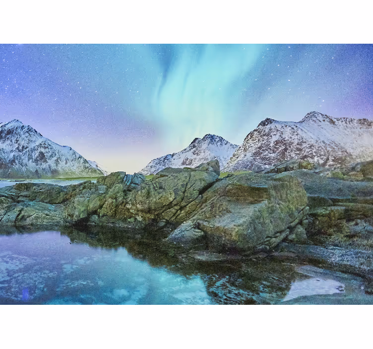 Fototapet landskap nordlysrefleksjon - Tenstickers