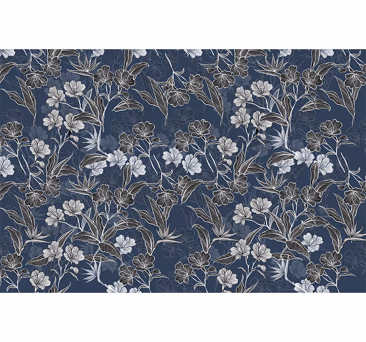 Hvit og svart fototapet blomster - Tenstickers