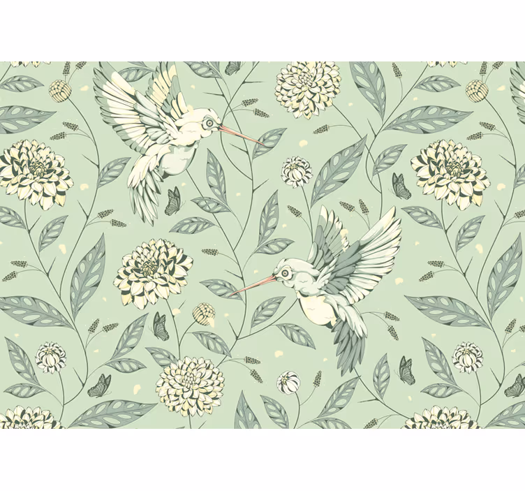 Fototapet blomster kolibrier blant blomster - Tenstickers