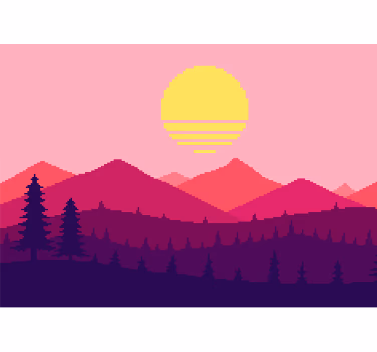 Fototapet landskap pixelert fjellsolnedgang - Tenstickers