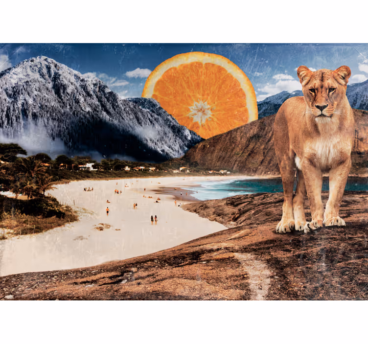 Surrealistisk landskap fototapet løve - Tenstickers