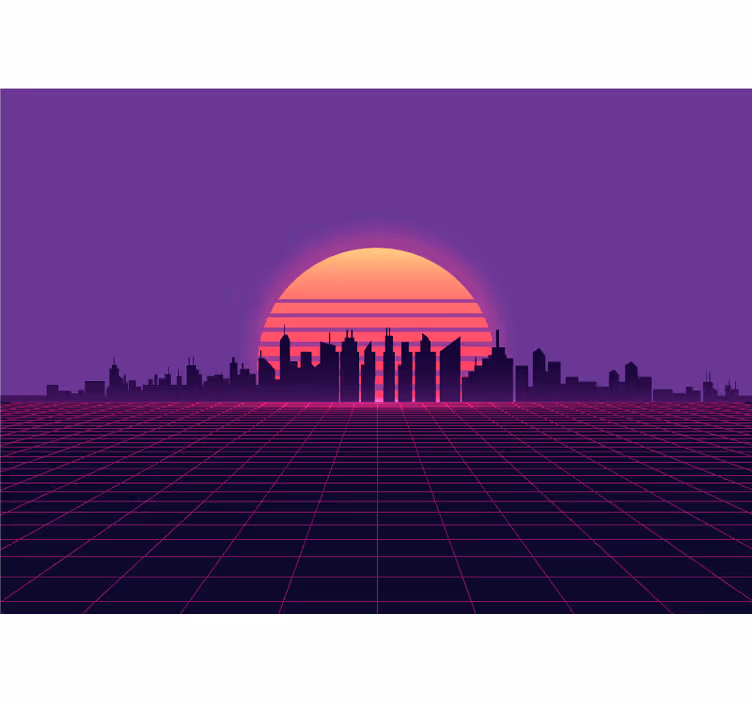 Fototapet byer solnedgangsby silhuett - Tenstickers