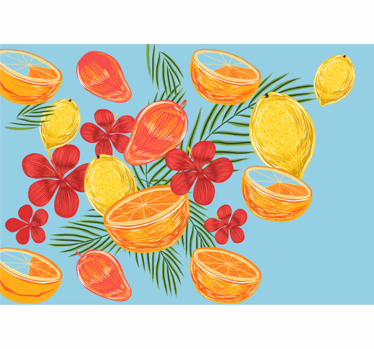 Fototapet blomster tropisk fruktoppsats - Tenstickers