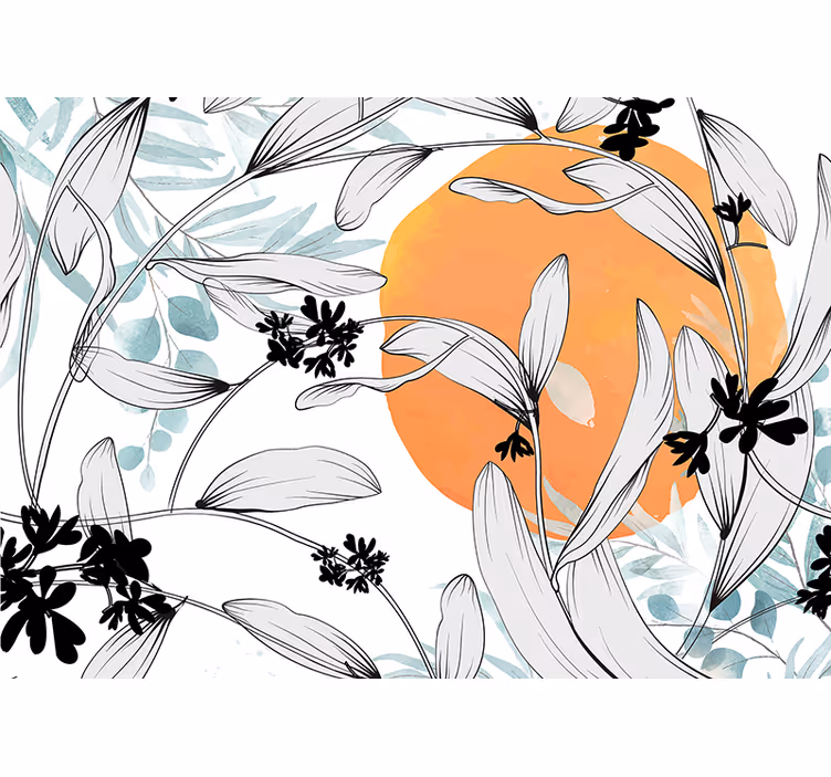 Fototapet blomster botaniske bladmønstre - Tenstickers