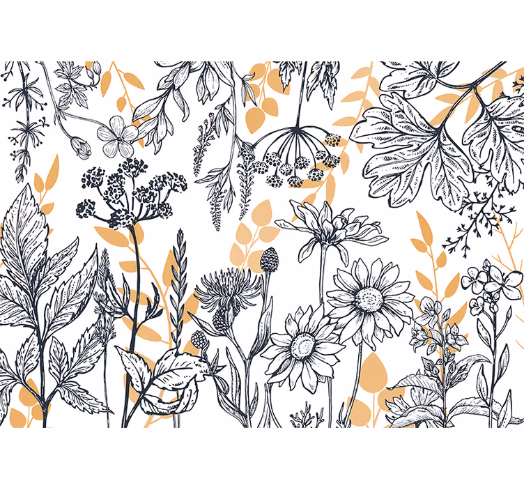 "glamour floral" variasjon med gull fototapet blomster - Tenstickers