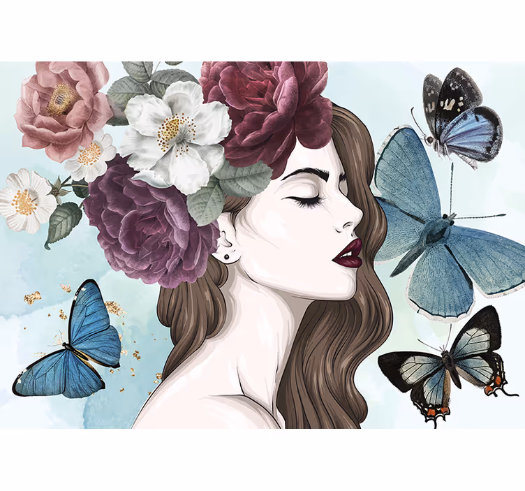 "glamour stil" kvinner med blomster fototapet klassisk kunst - Tenstickers