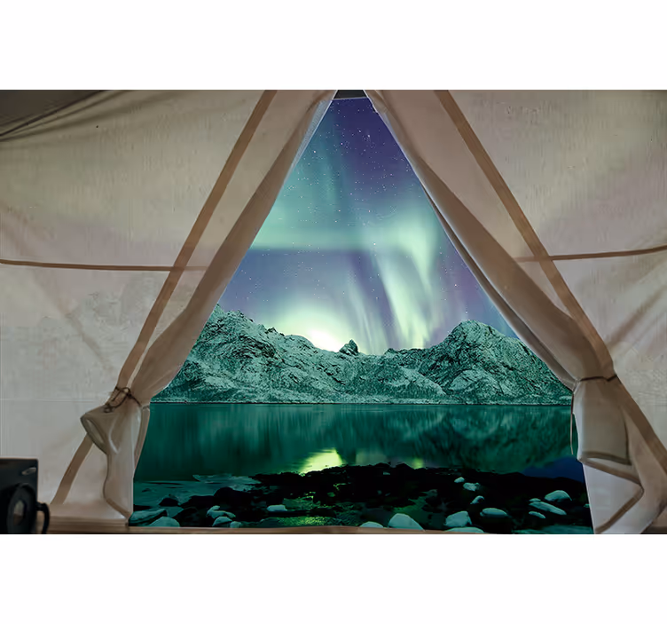 Aurora borealis utsikt fototapet landskap - Tenstickers