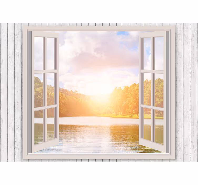 Fototapet natur soloppgang over innsjø - Tenstickers