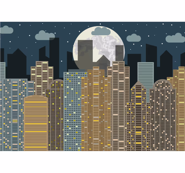 Fototapet byer urban horisont natt - Tenstickers