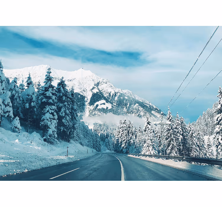 Fototapet fjell snødekt fjellvei - Tenstickers