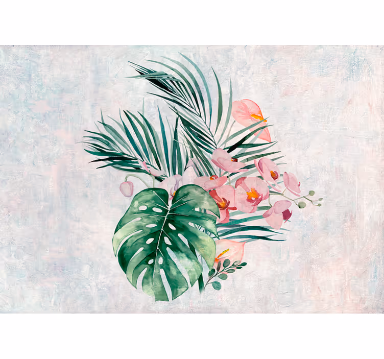 Fototapet blomster tropisk blomsteroppsett - Tenstickers