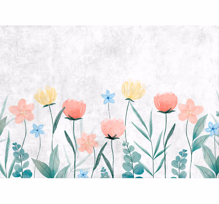 Hvit sement og blomster fototapet blomster - Tenstickers