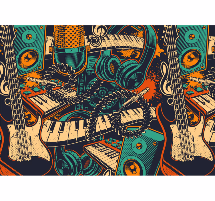 Fototapet musikk gitar og hodetelefoner - Tenstickers