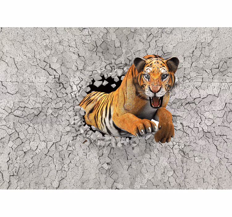 Fototapet dyr tiger som bryter gjennom - Tenstickers