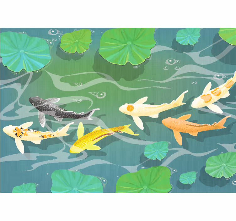 "japandi" koi fisker og liljeblokker fototapet vintage - Tenstickers